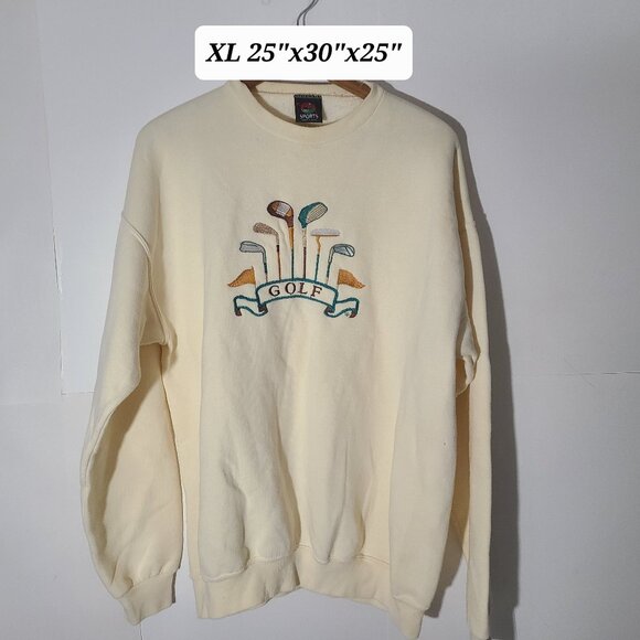 Vintage 90s PM Sports Golf Embroidered XL Yellow Sweatshirt Made in USA - Picture 1 of 4